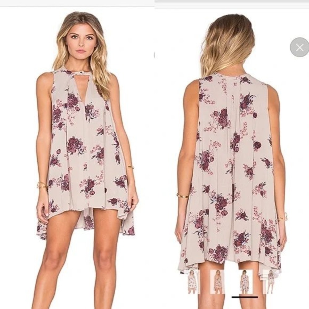 Free People Tree Swing Tunic Dress Womens Large Cream Floral Boho Sharkbite Hem